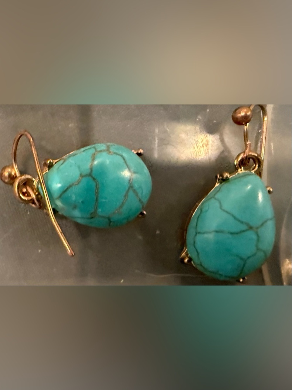 Turquoise Teardrop Drop Earrings in Gold